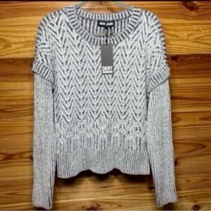 DKNY Jeans black & white knit sweater Extra Large NEW $90